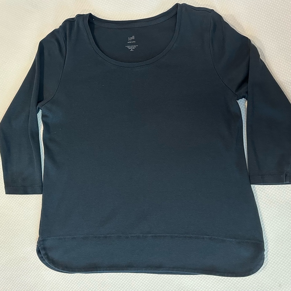 J. Jill 100% Pima Cotton Navy‎ Blue 3/4 Long Sleeve Tee Shirt EUC Soft Daily Top